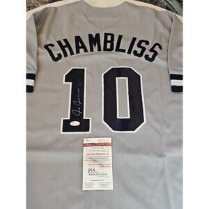 Chris Chambliss Autographed/Signed Jersey JSA COA Grey Custom Jersey